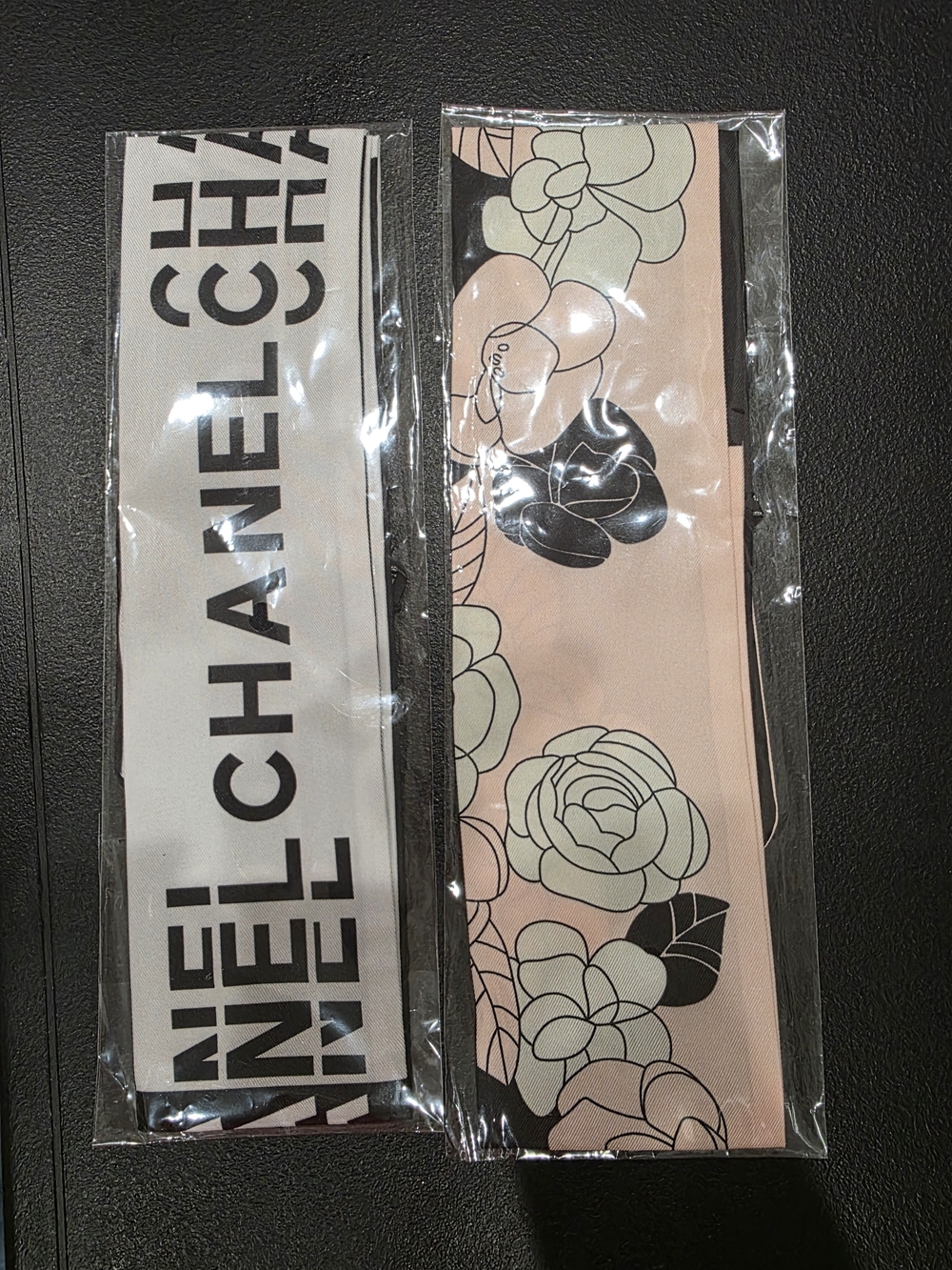 Chanel Pink Floral Silk Twilly Scarf